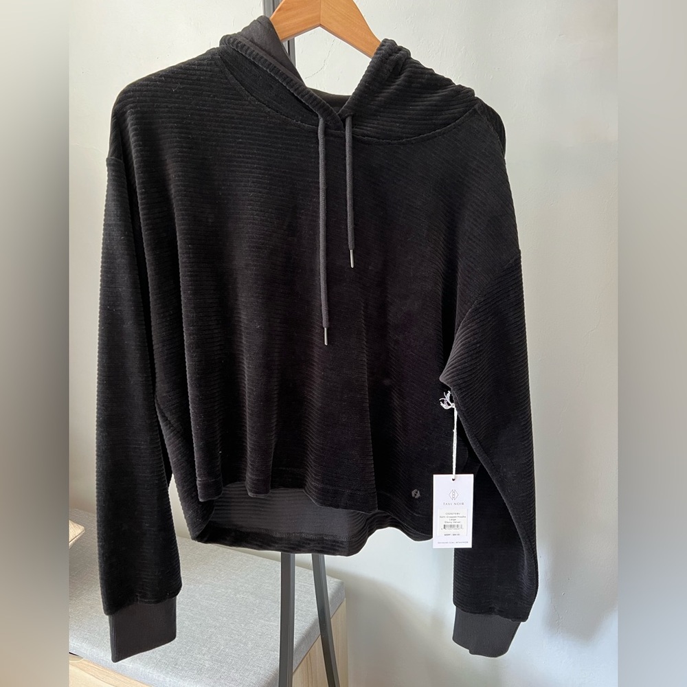 Semi cropped ribbed velvet hoodie. NWT